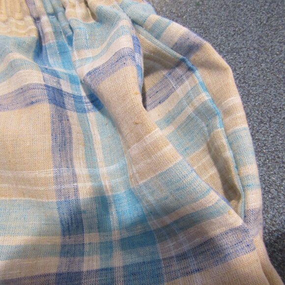 Sierra's Attic Tartan Plaid Linen Look blue tan  women's pajama casual shorts - Picture 5 of 5